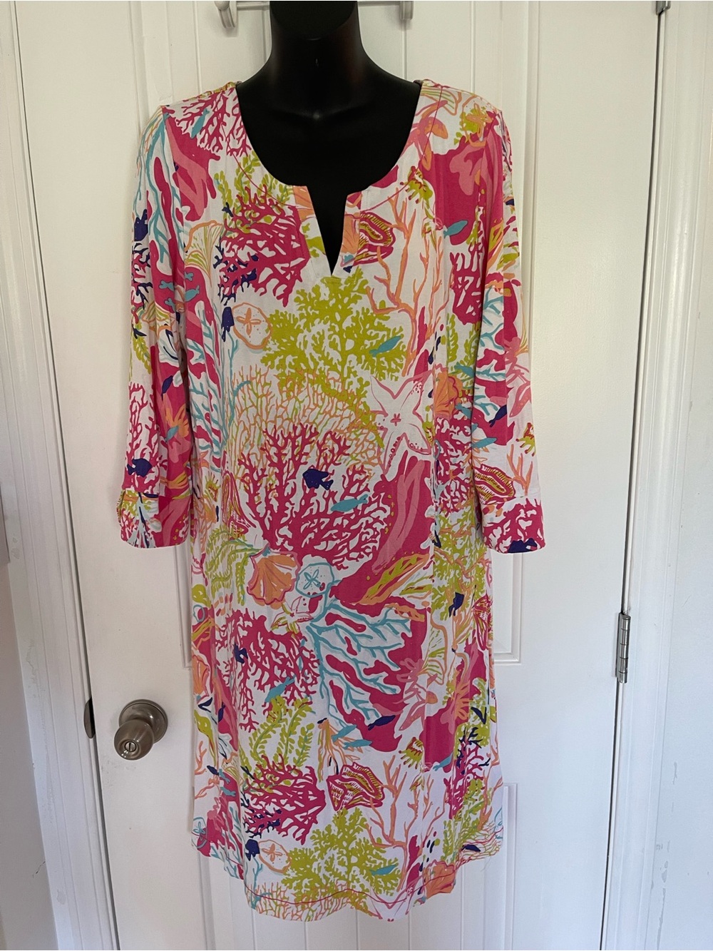 Charlie Paige Pink Multi Coral Reef Print dress